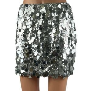 Women's Silver Sequin Sparkly High Waist Zip Mini Bodycon Pencil Skirt Size M